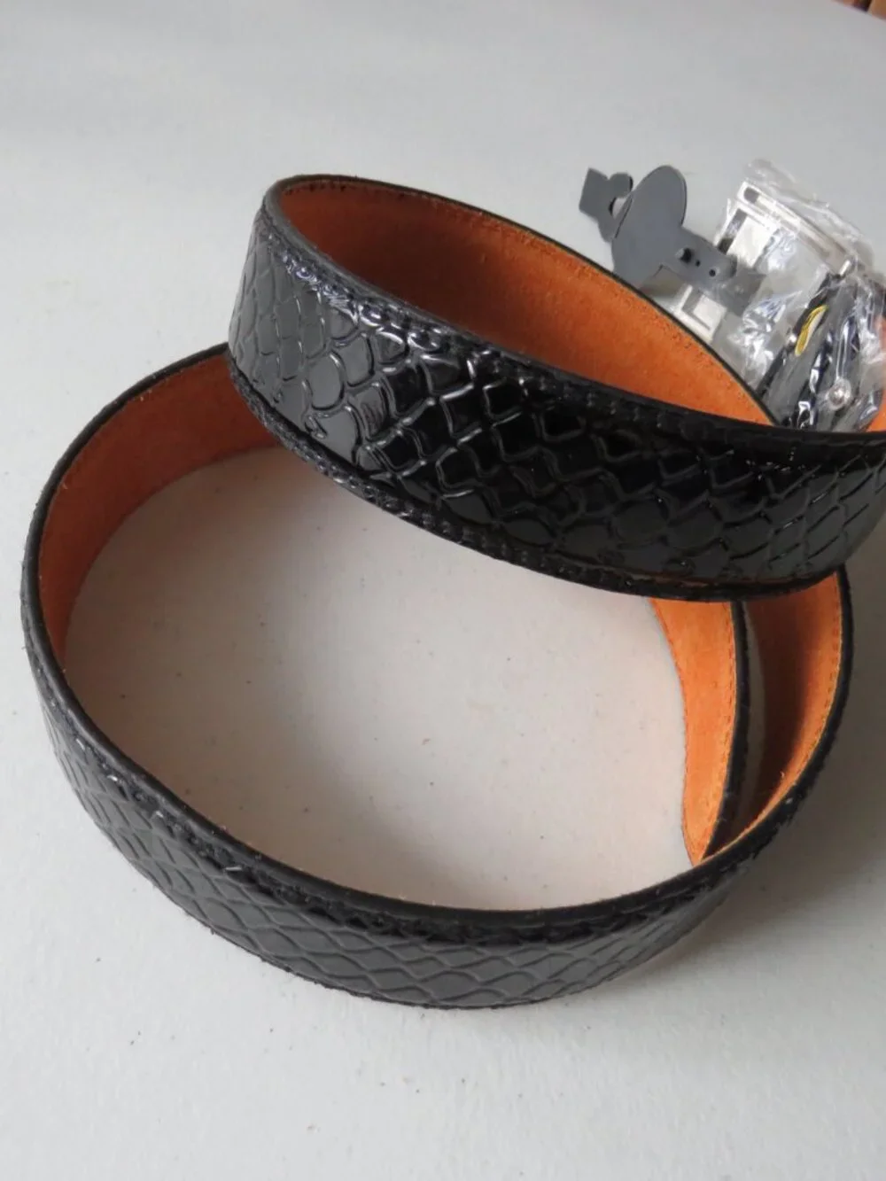 Faux Snakeskin Imitation Leather Dress Black Belt Unisex Men’s Women’s Textured